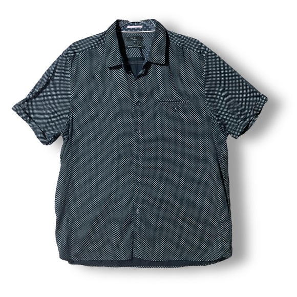 Ted Baker London Cotton Button Up Shirt Short Sleeve Polka Dot Navy Sz XXL - Picture 1 of 11